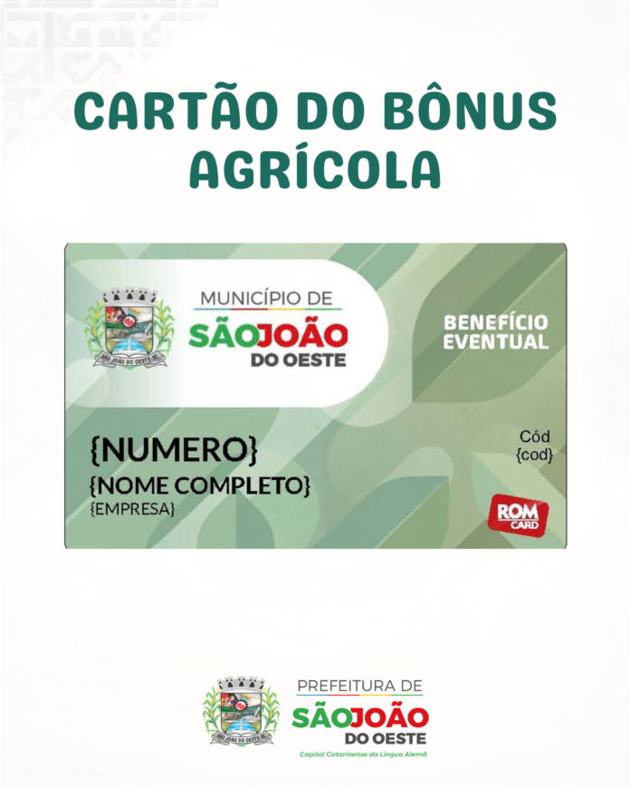 Cartão para pagamentos de bônus agrícola